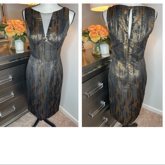 𝅺NWOT S Collections Black and Gold Cocktail Dress size 6 - Picture 1 of 16